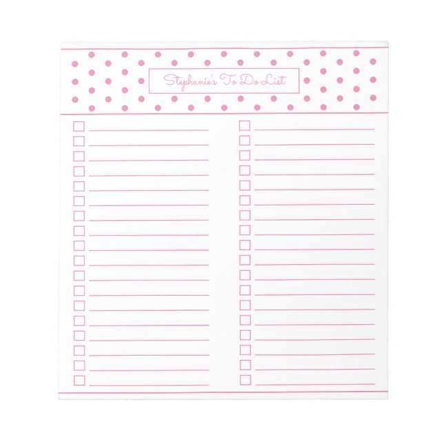 Einfache Polka Dot rosa zwei Spalten für Checklist Notizblock (Vorderseite)