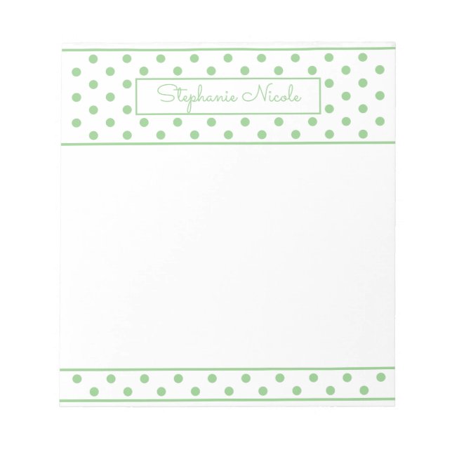 Einfache Polka Dot Sage Personalisierte Grenze Notizblock (Vorderseite)