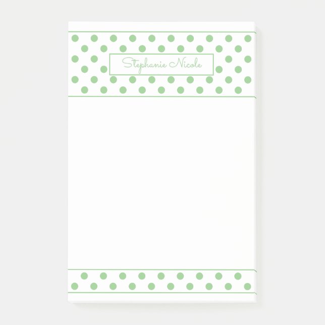 Einfache Polka Dot Sage Personalisierte Grenze Post-it Klebezettel (Vorderseite)