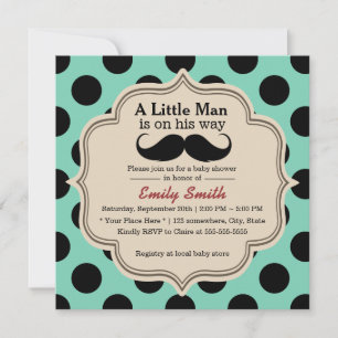Einfache Polka Dots Mustache Little Man Babydusche Einladung