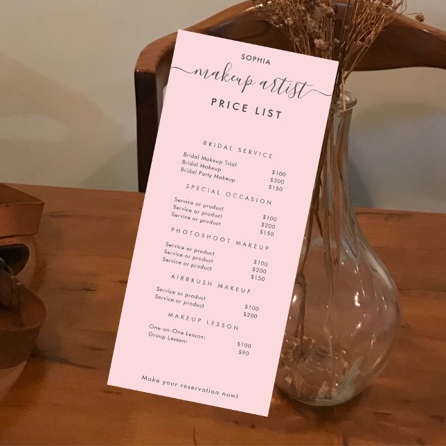 Einfache Preisliste für moderne Makeup-Künstler Ro Werbekarte (Von Creator hochgeladen)