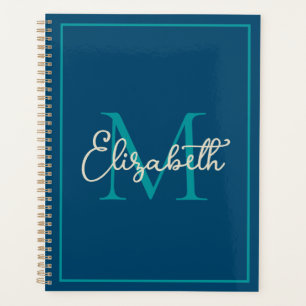 Einfache Preppy Navy Aquamarin und Creme Monogram Planer
