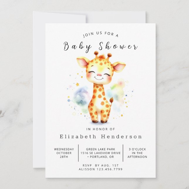 Einfache Printable Giraffe Babydusche Einladung (Vorderseite)
