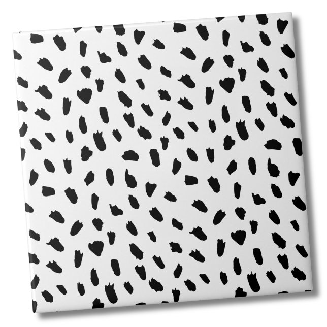 Einfache Punktmuster Schwarz-weiß Fliese (Simple Messy Dots Pattern Black White Ceramic Tile)