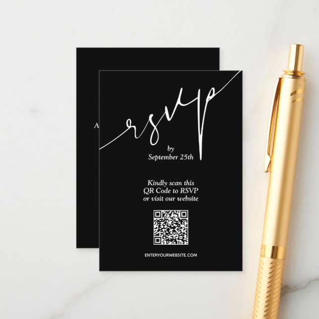 Einfache QR Code Black Wedding Begleitkarte (Vorderseite/Rückseite Beispiel)