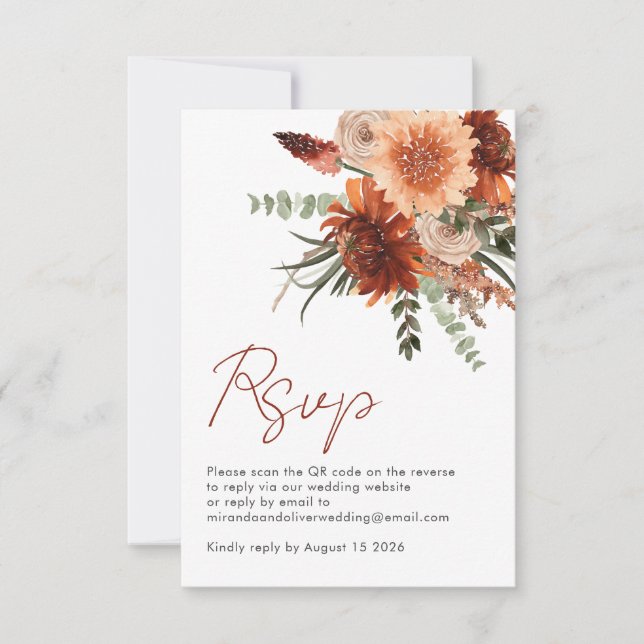 Einfache QR-Code Blumenhochzeit RSVP Karte (Vorderseite)