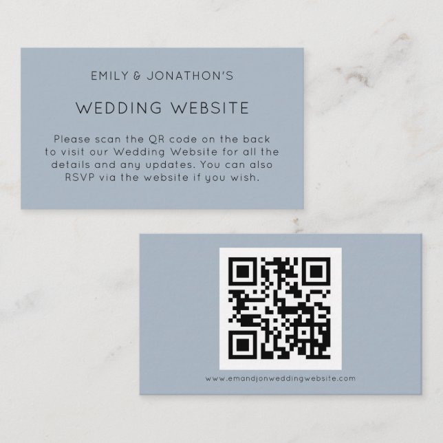 Einfache QR Code Dusty Blue Wedding Website Begleitkarte (Vorne/Hinten)