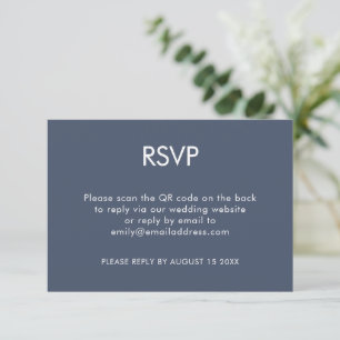 Einfache QR Code Dusty Navy Blue Wedding RSVP Karte