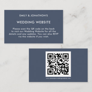 Einfache QR Code Dusty Navy Blue Wedding Website Begleitkarte