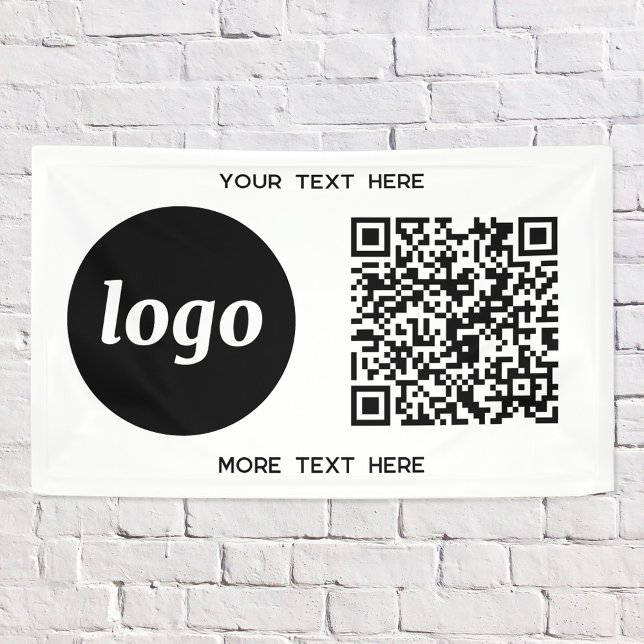 Einfache QR-Code für Logos und Text Banner (Simple logo with custom text and QR code business branding promotional banner)