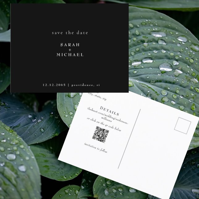 Einfache QR Code Hochzeit B/W Save the Date Postkarte (Von Creator hochgeladen)