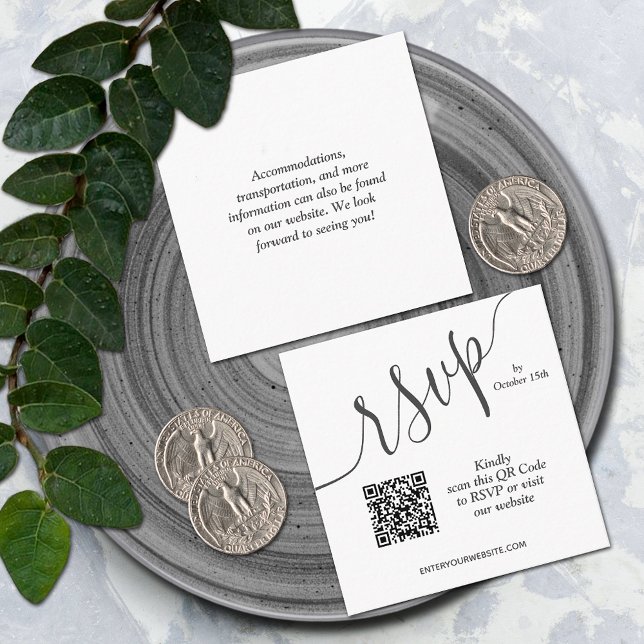 Einfache QR Code Hochzeit Begleitkarte (Small 2.5" x 2.5" QR code wedding RSVP cards)