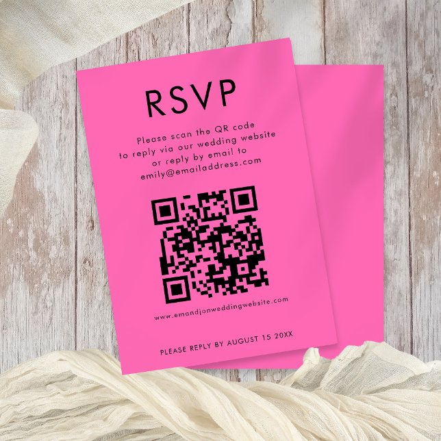 Einfache QR Code Hot Pink Wedding RSVP Karte (Von Creator hochgeladen)
