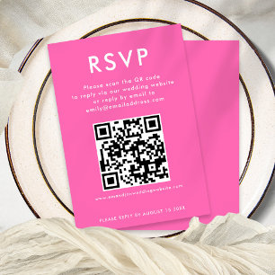 Einfache QR Code Hot Pink White Wedding RSVP Karte