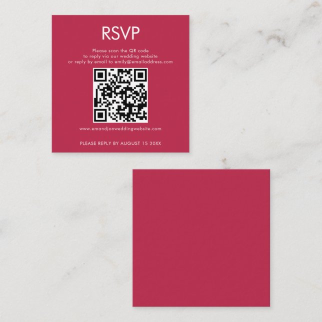 Einfache QR Code Magenta Wedding RSVP Begleitkarte (Vorne/Hinten)