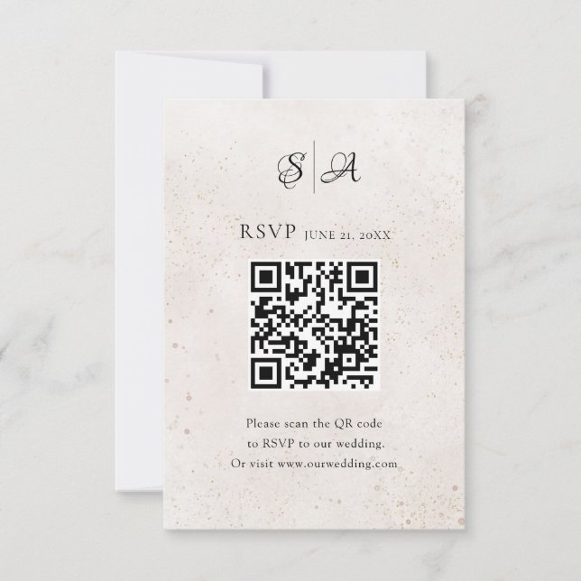 Einfache QR-Code-Monogramm-Hochzeit RSVP Karte (Vorderseite)