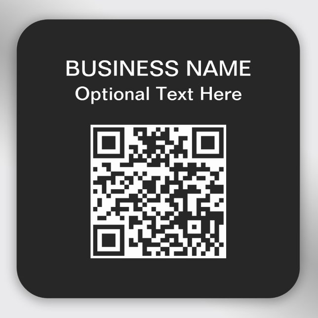 Einfache QR-Code | Name des Unternehmens Quadratischer Aufkleber (Stylishly Personalize with Your Business Name, Optional Text & QR Code.)