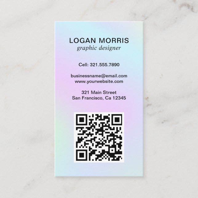 Einfache QR Code Pastell Holographic Modern Visitenkarte (Vorderseite)