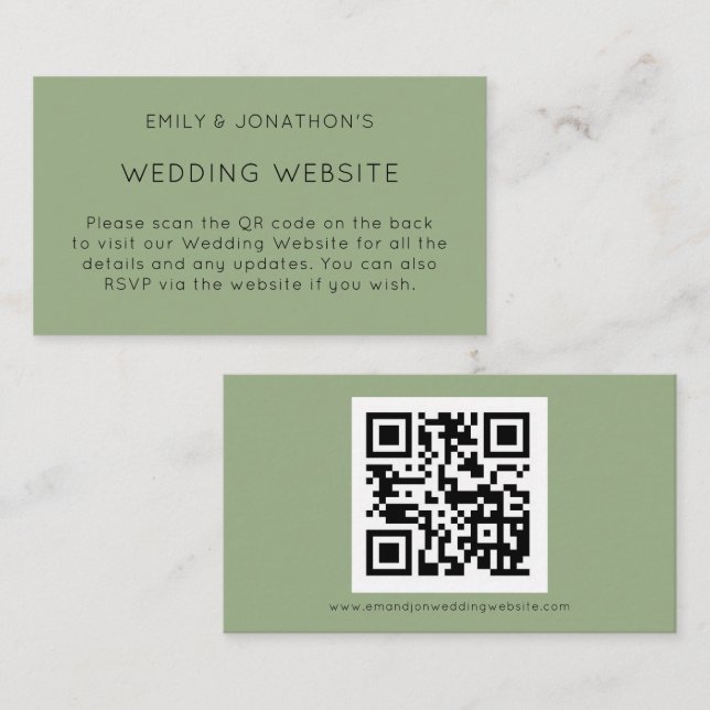 Einfache QR Code Seite Grüne Hochzeitsseite Begleitkarte (Vorne/Hinten)