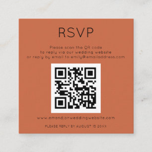 Einfache QR Code Terracotta Wedding RSVP Begleitkarte