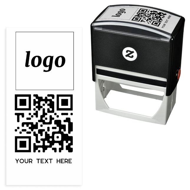 Einfache QR-Code-Werbung für Logos Permastempel (Simple logo with custom text and QR code business branding promotional self inking stamp)