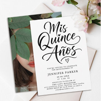 Einfache Quinceanera Schwarz-Weiß-Kalligrafie-Foto Einladung