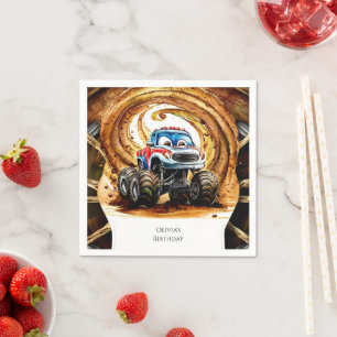 Einfache Räder Monster Truck Geburtstag Serviette