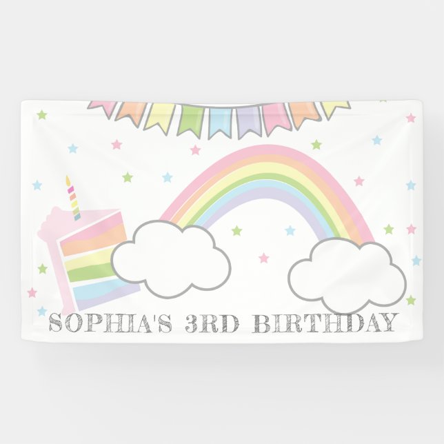 Einfache Rainbow Cake Birthday Banner (Horizontal)