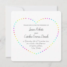 Einfache Rainbow Heart Lesbian Wedding Einladung