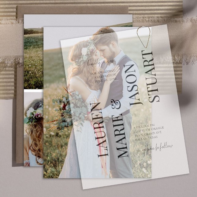 Einfache Real Vellum Overlay Elegante 4 Foto Hochz Einladung (Von Creator hochgeladen)