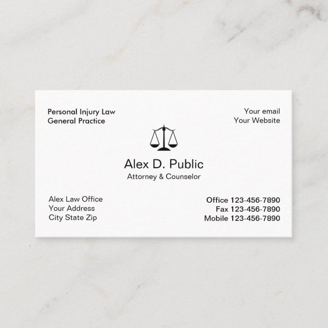Einfache Rechtsanwalts-Visitenkarte Visitenkarte (Vorderseite)