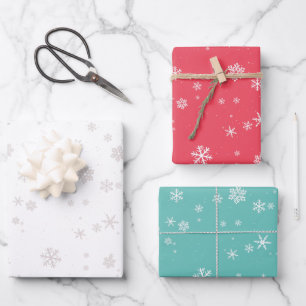 Einfache Red Blue White Snowflakes Weihnachtsfeier Geschenkpapier Set