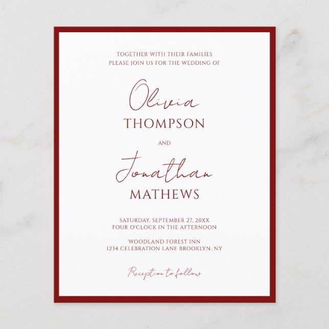 Einfache Red Border Script QR Code Hochzeit (Vorderseite)