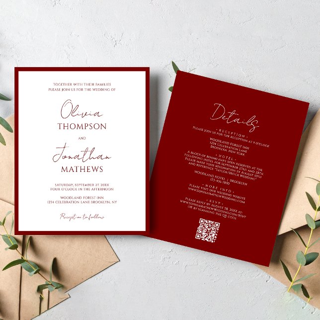 Einfache Red Border Script QR Code Hochzeit (Von Creator hochgeladen)