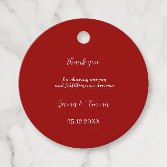 Einfache Red Custom Wedding Geschenkanhänger (Vorderseite)
