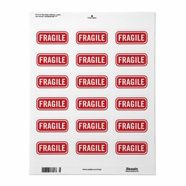 Einfache Red Fragile Mailing Label Adressaufkleber (Vorne)