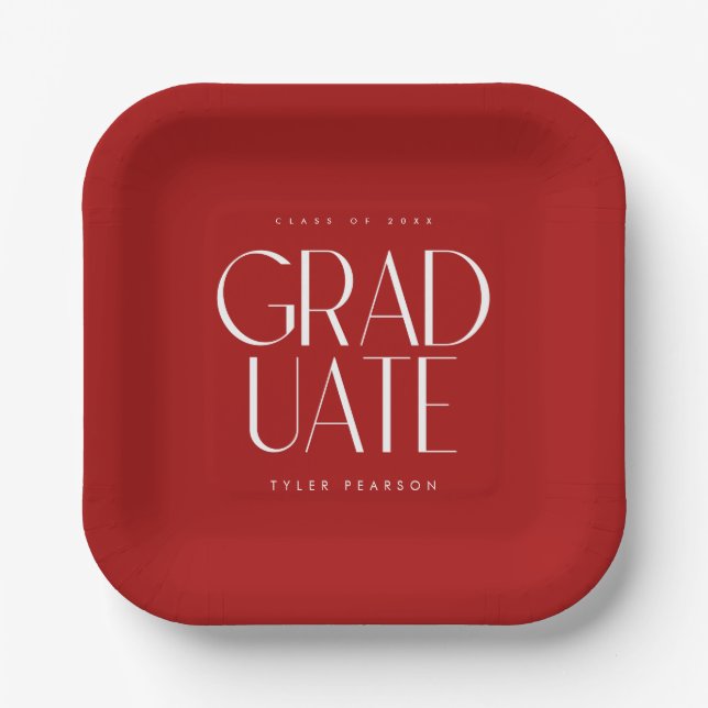 Einfache Red Graduation Party des modernen Typs Pappteller (Vorderseite)