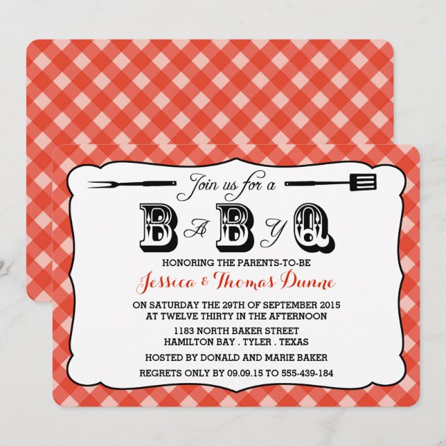 Einfache Red GRILLEN Baby Shower Einladungen (Vorne/Hinten)