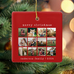 Einfache Red Modern Schreibmaschinenfamilie Foto C Keramikornament<br><div class="desc">Moderne Collage-Ornament mit minimalistischem Schriftart für Schreibmaschinen. Fügen Sie einfach Ihre Fotos und Details zu einem individuellen Weihnachtsschmuck hinzu.</div>