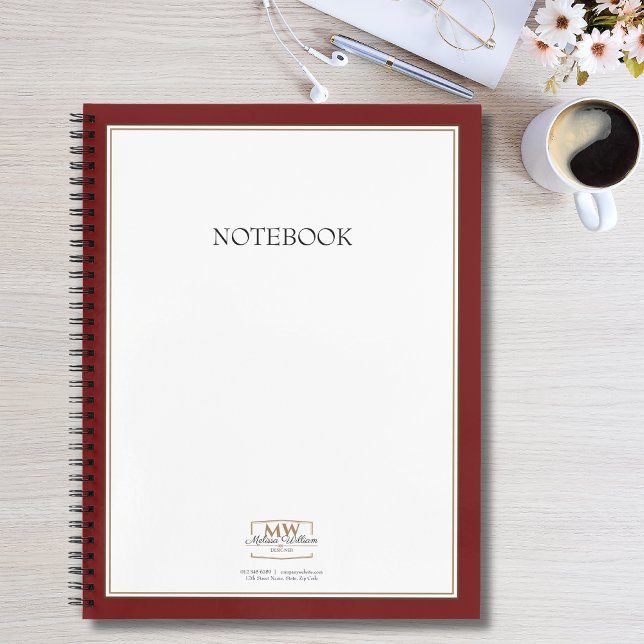 Einfache Red Monogram Business Notizbuch (Von Creator hochgeladen)