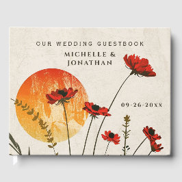 Einfache Red Poppies Boho Wildblumen Sunset Weddin Gästebuch