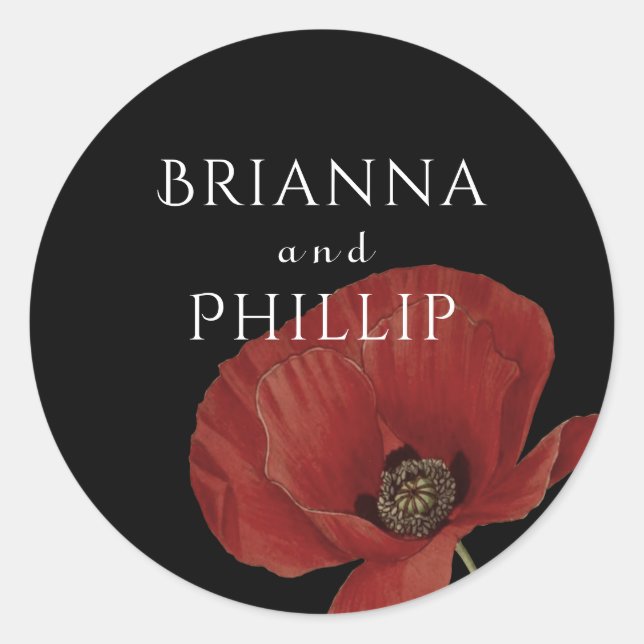 Einfache Red Poppy Watercolor Hochzeit Runder Aufkleber (Vorderseite)