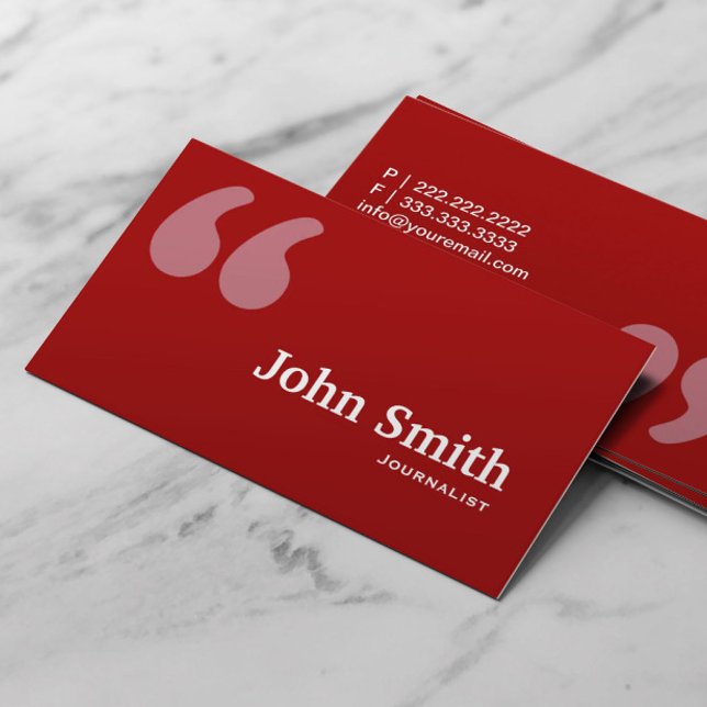 Einfache Red Quotes Journalist Business Card Visitenkarte (Von Creator hochgeladen)