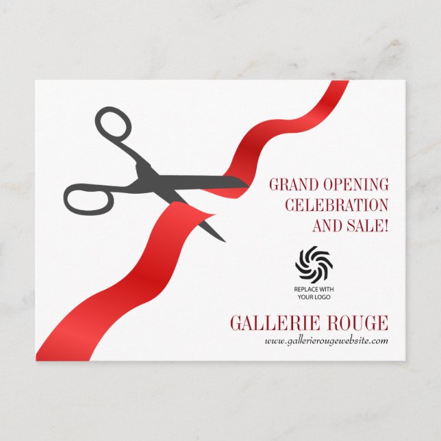 Einfache Red Ribbon Cutting Grand Opening Postkarte (Vorderseite)