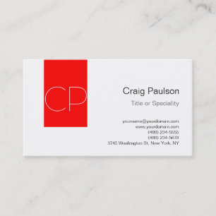 Einfache Red Strip White Monogram Business Card Visitenkarte