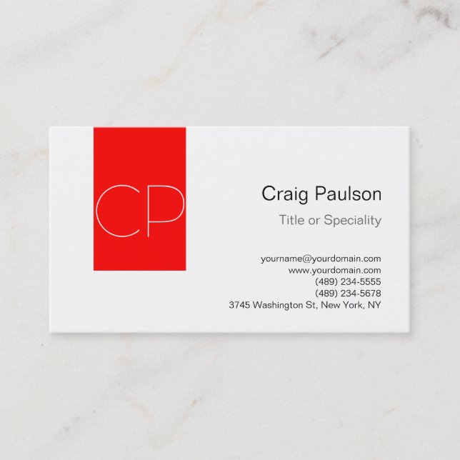 Einfache Red Strip White Monogram Business Card Visitenkarte (Vorderseite)