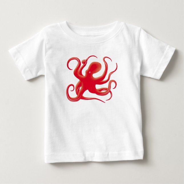 Einfache Red Vector Art Octopus Silhouette Baby T-shirt (Vorderseite)