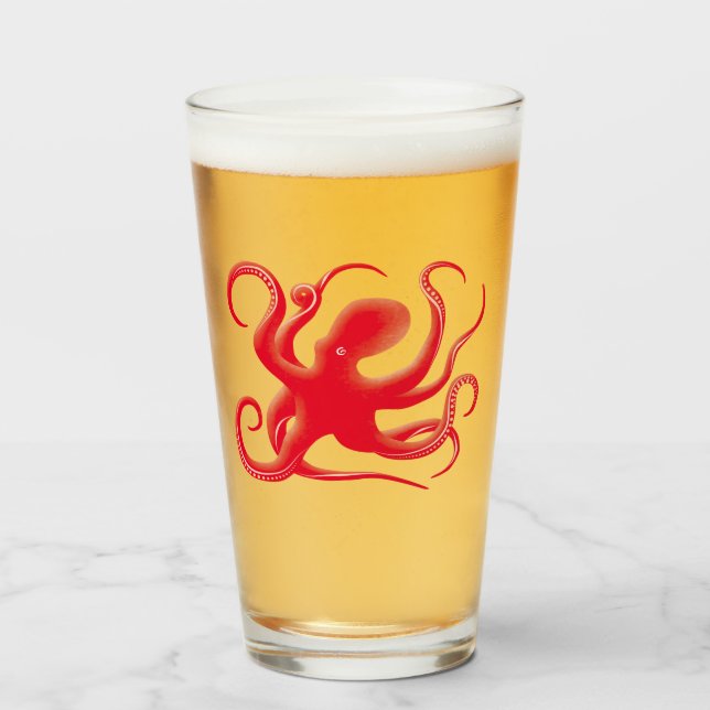 Einfache Red Vector Art Octopus Silhouette Glas (Vorne (Gefüllt))