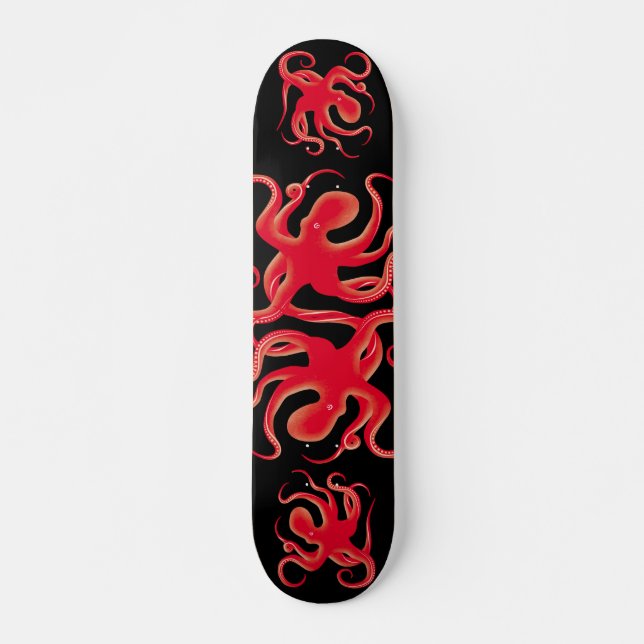 Einfache Red Vector Art Octopus Silhouette Skateboard (Vorne)