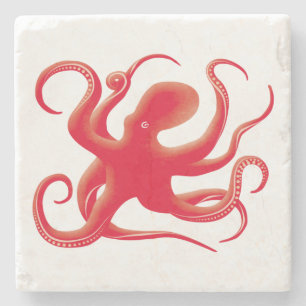 Einfache Red Vector Art Octopus Silhouette Steinuntersetzer